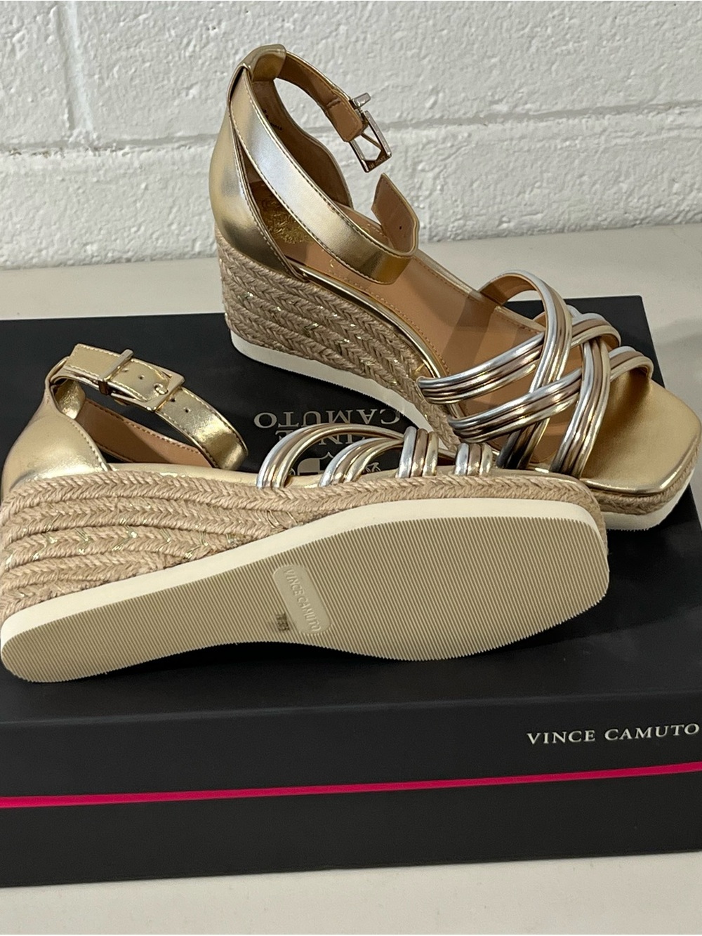 Vince Camuto Metallic Gold Espadrille Wedge Sandals - Picture 4 of 6
